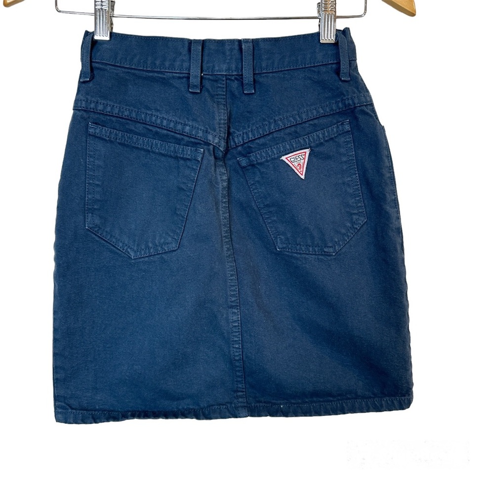 Vintage Guess Jeans 80s Blue Jean Denim Mini Skirt Women's Sz 26 USA MADE - Picture 1 of 5